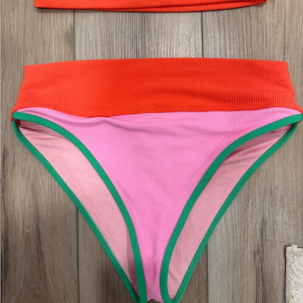 Beach Riot Orange Pink Green Ribbed High-Waist Bikini Bottom